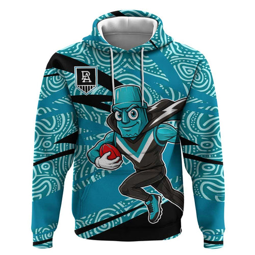 Port Adelaide Australian Football Hoodie Power Hero Mascot With Indigenous Pattern Art