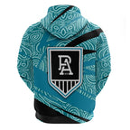 Port Adelaide Australian Football Hoodie Power Hero Mascot With Indigenous Pattern Art
