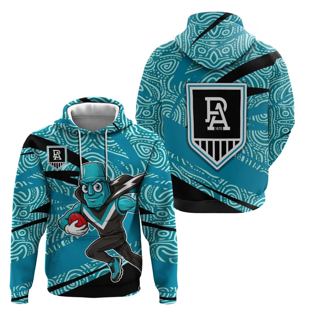 Port Adelaide Australian Football Hoodie Power Hero Mascot With Indigenous Pattern Art