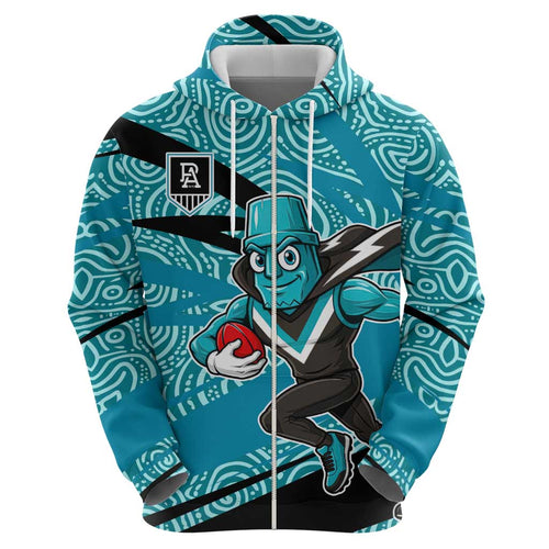 Port Adelaide Australian Football Hoodie Power Hero Mascot With Indigenous Pattern Art