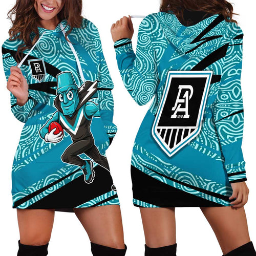 Port Adelaide Australian Football Hoodie Dress Power Hero Mascot With Indigenous Pattern Art
