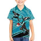 Port Adelaide Australian Football Kid Hawaiian Shirt Power Hero Mascot With Indigenous Pattern Art