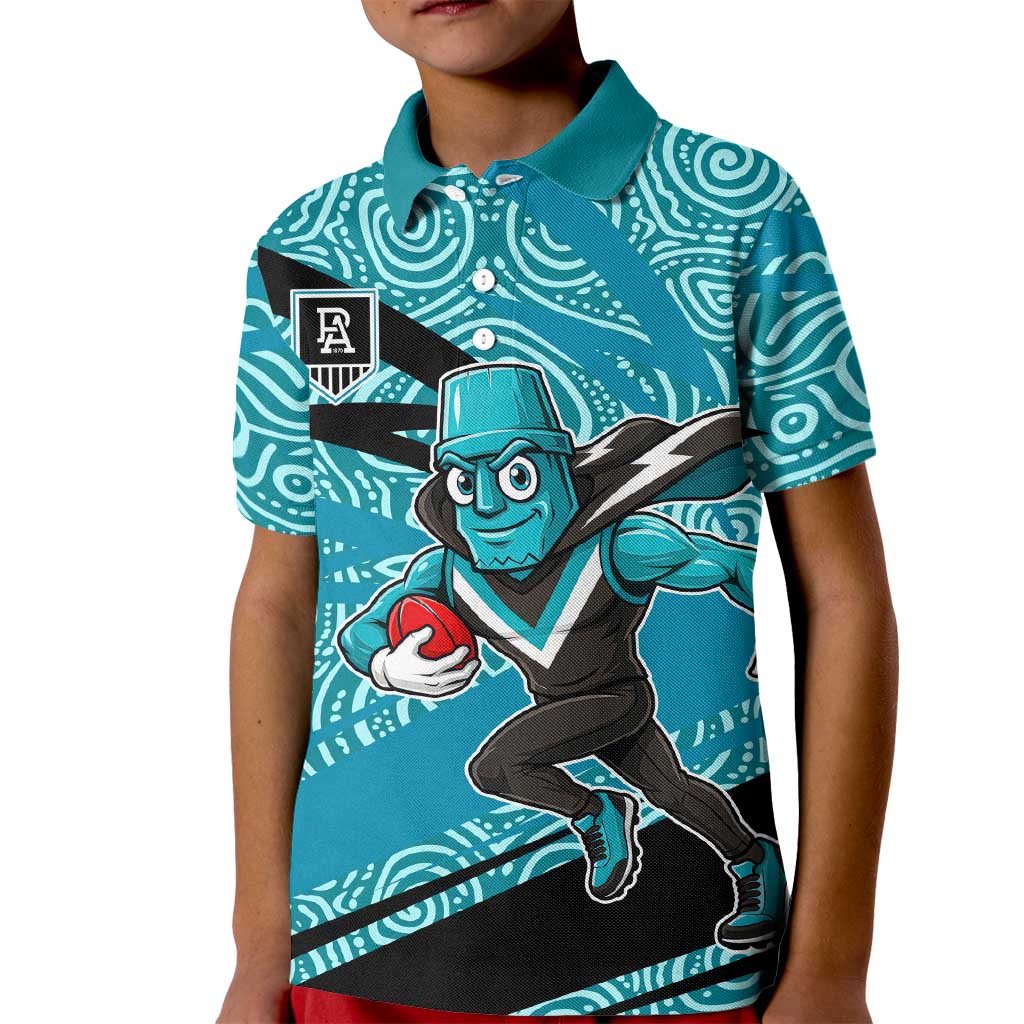 Port Adelaide Australian Football Kid Polo Shirt Power Hero Mascot With Indigenous Pattern Art