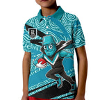 Port Adelaide Australian Football Kid Polo Shirt Power Hero Mascot With Indigenous Pattern Art