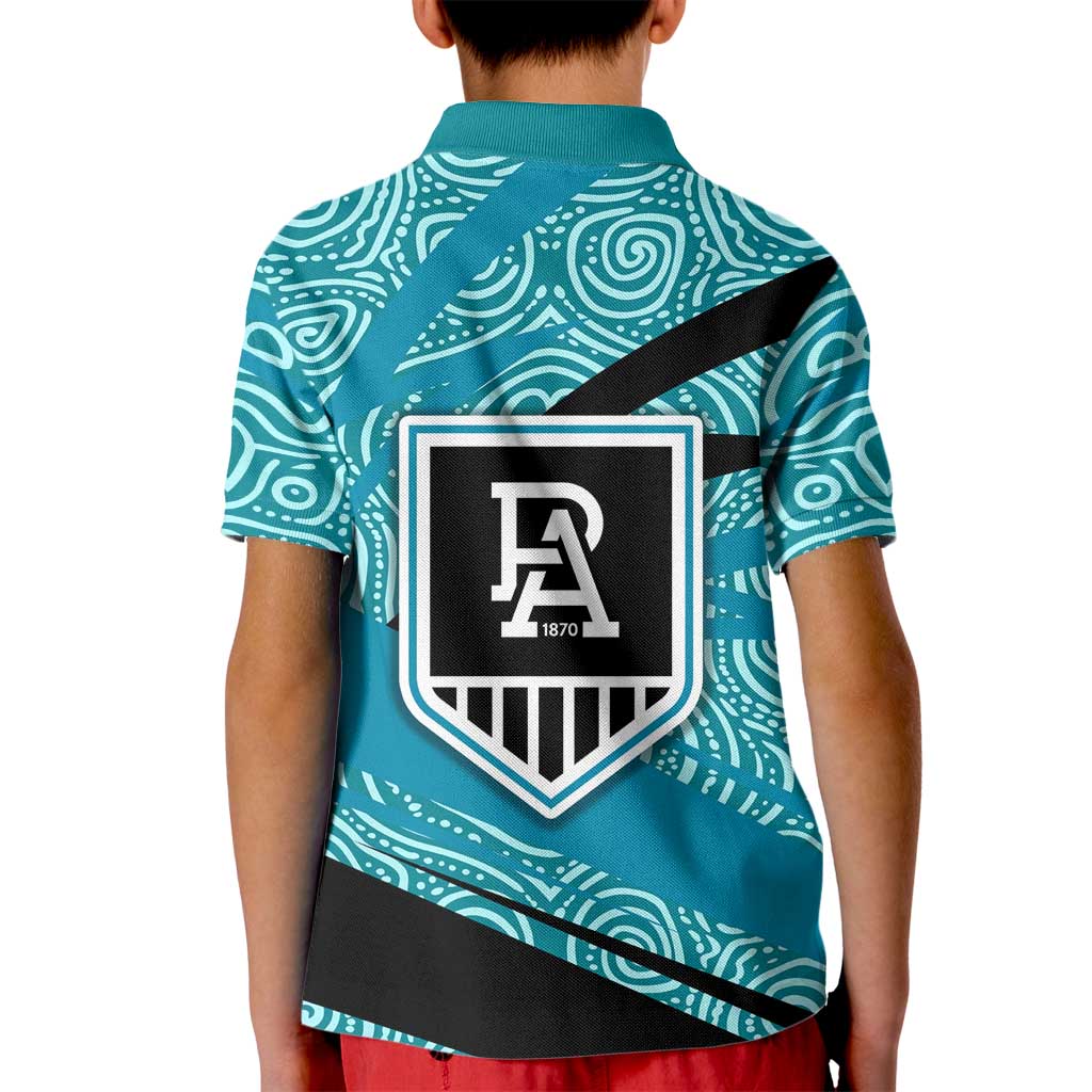 Port Adelaide Australian Football Kid Polo Shirt Power Hero Mascot With Indigenous Pattern Art
