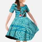 Port Adelaide Australian Football Kid Short Sleeve Dress Power Hero Mascot With Indigenous Pattern Art