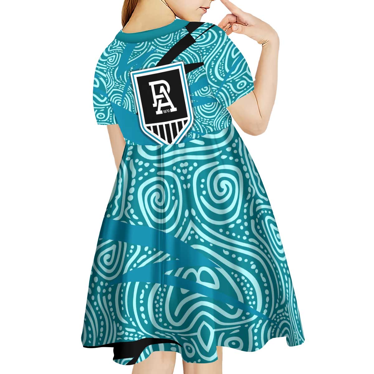 Port Adelaide Australian Football Kid Short Sleeve Dress Power Hero Mascot With Indigenous Pattern Art