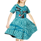 Port Adelaide Australian Football Kid Short Sleeve Dress Power Hero Mascot With Indigenous Pattern Art