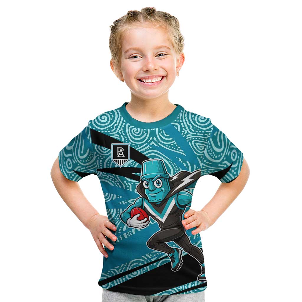Port Adelaide Australian Football Kid T Shirt Power Hero Mascot With Indigenous Pattern Art