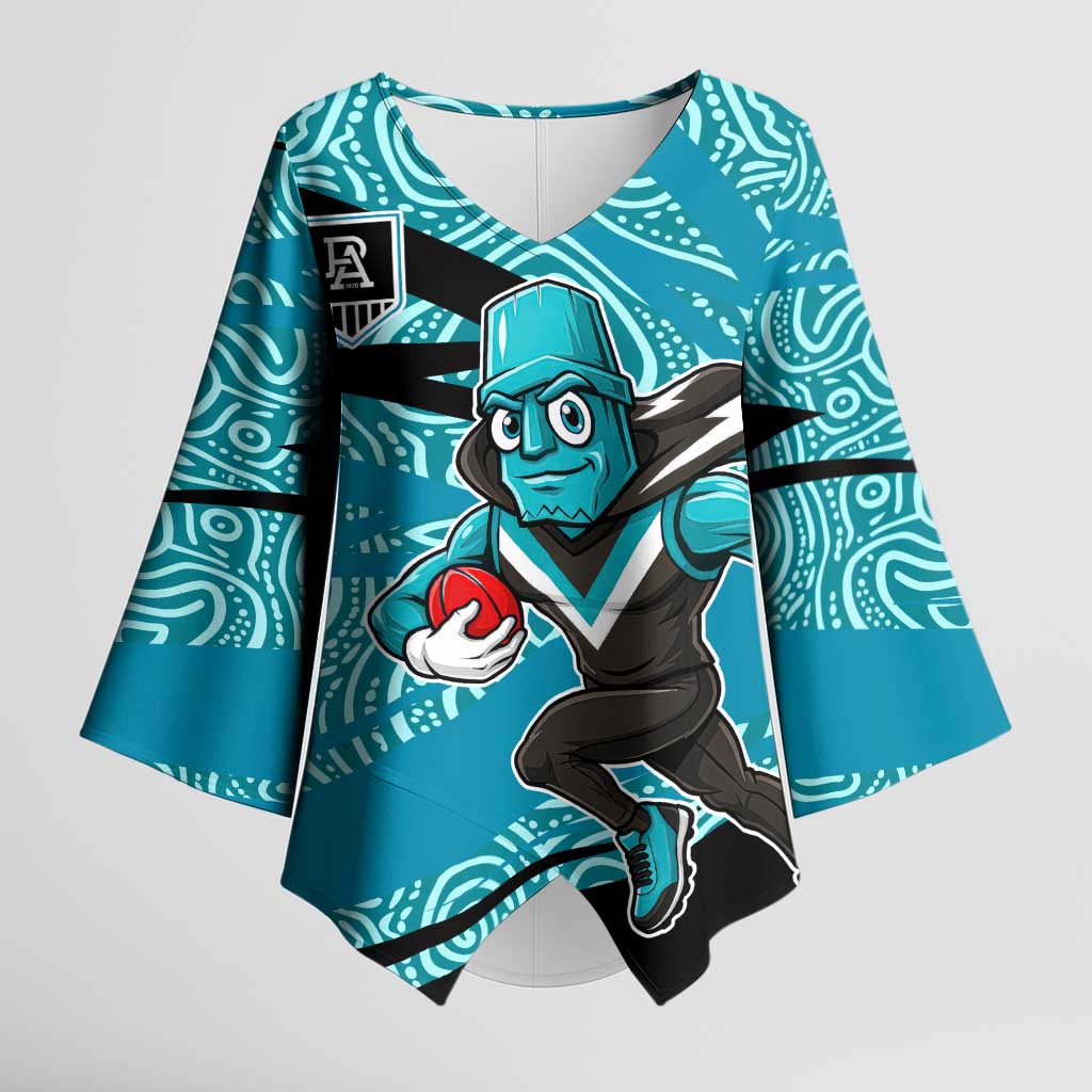 Port Adelaide Australian Football Kimono Sleeve Blouse Power Hero Mascot With Indigenous Pattern Art