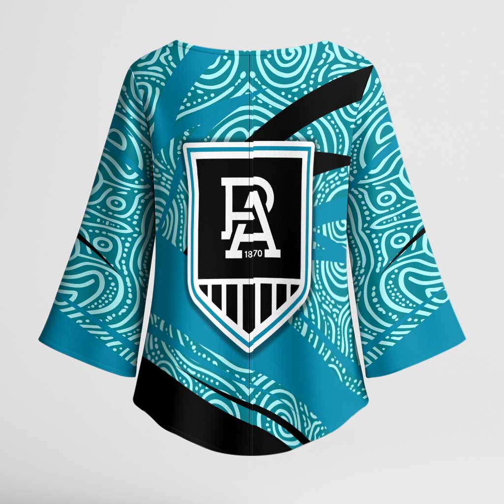 Port Adelaide Australian Football Kimono Sleeve Blouse Power Hero Mascot With Indigenous Pattern Art