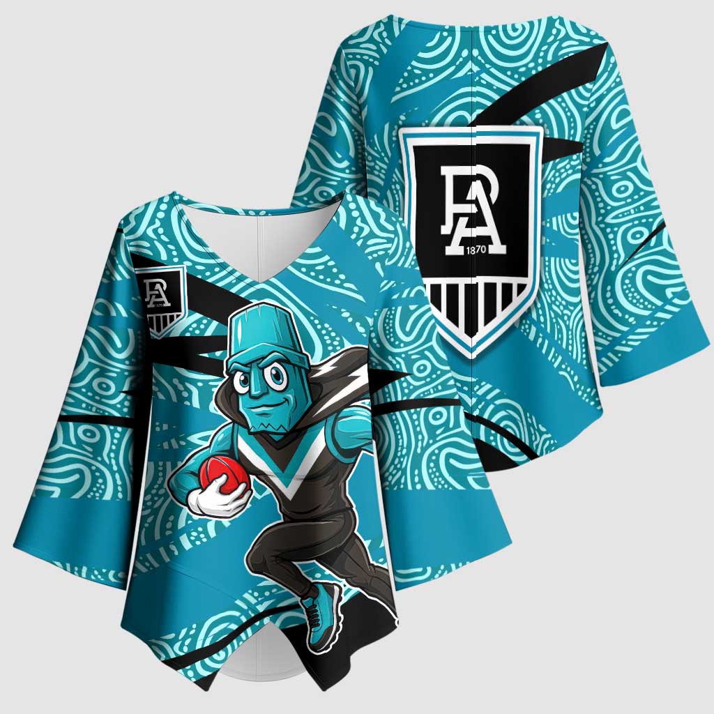 Port Adelaide Australian Football Kimono Sleeve Blouse Power Hero Mascot With Indigenous Pattern Art