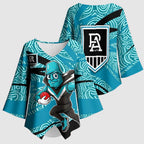 Port Adelaide Australian Football Kimono Sleeve Blouse Power Hero Mascot With Indigenous Pattern Art