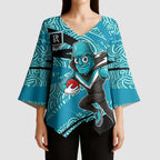 Port Adelaide Australian Football Kimono Sleeve Blouse Power Hero Mascot With Indigenous Pattern Art