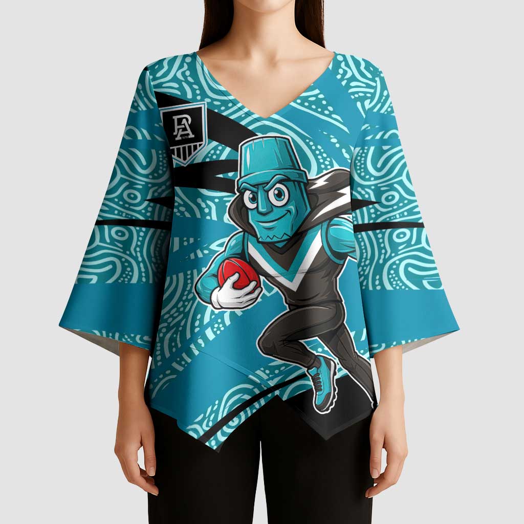 Port Adelaide Australian Football Kimono Sleeve Blouse Power Hero Mascot With Indigenous Pattern Art