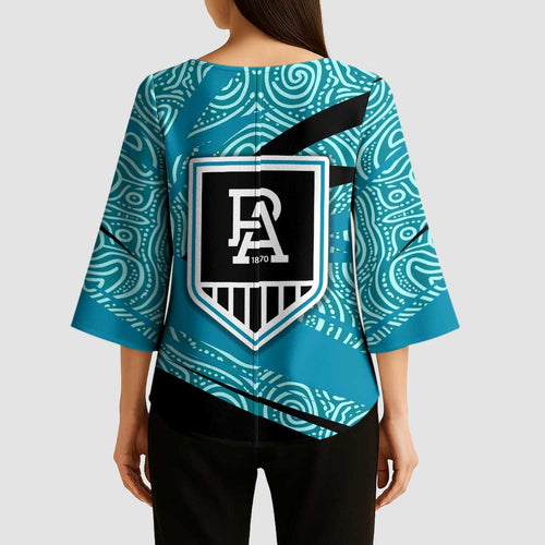 Port Adelaide Australian Football Kimono Sleeve Blouse Power Hero Mascot With Indigenous Pattern Art