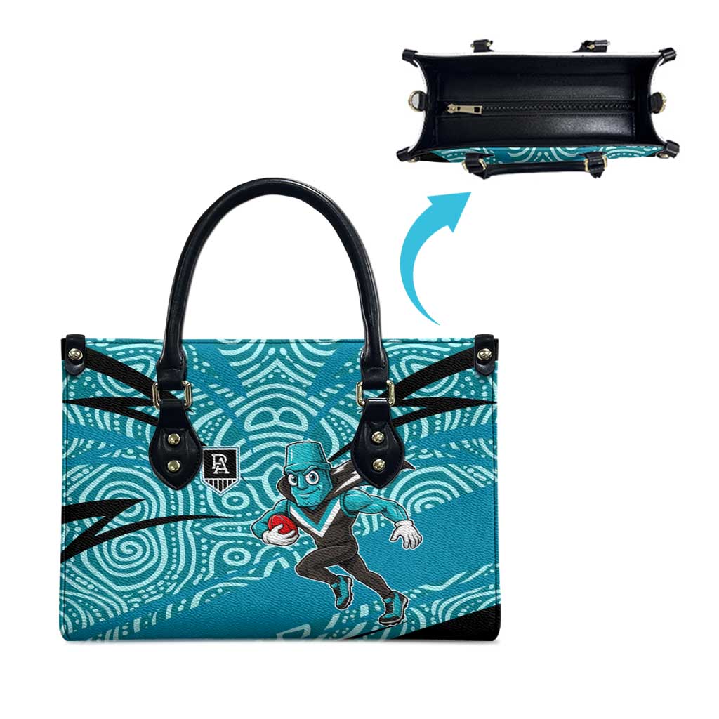 Port Adelaide Australian Football Leather Bag Power Hero Mascot With Indigenous Pattern Art