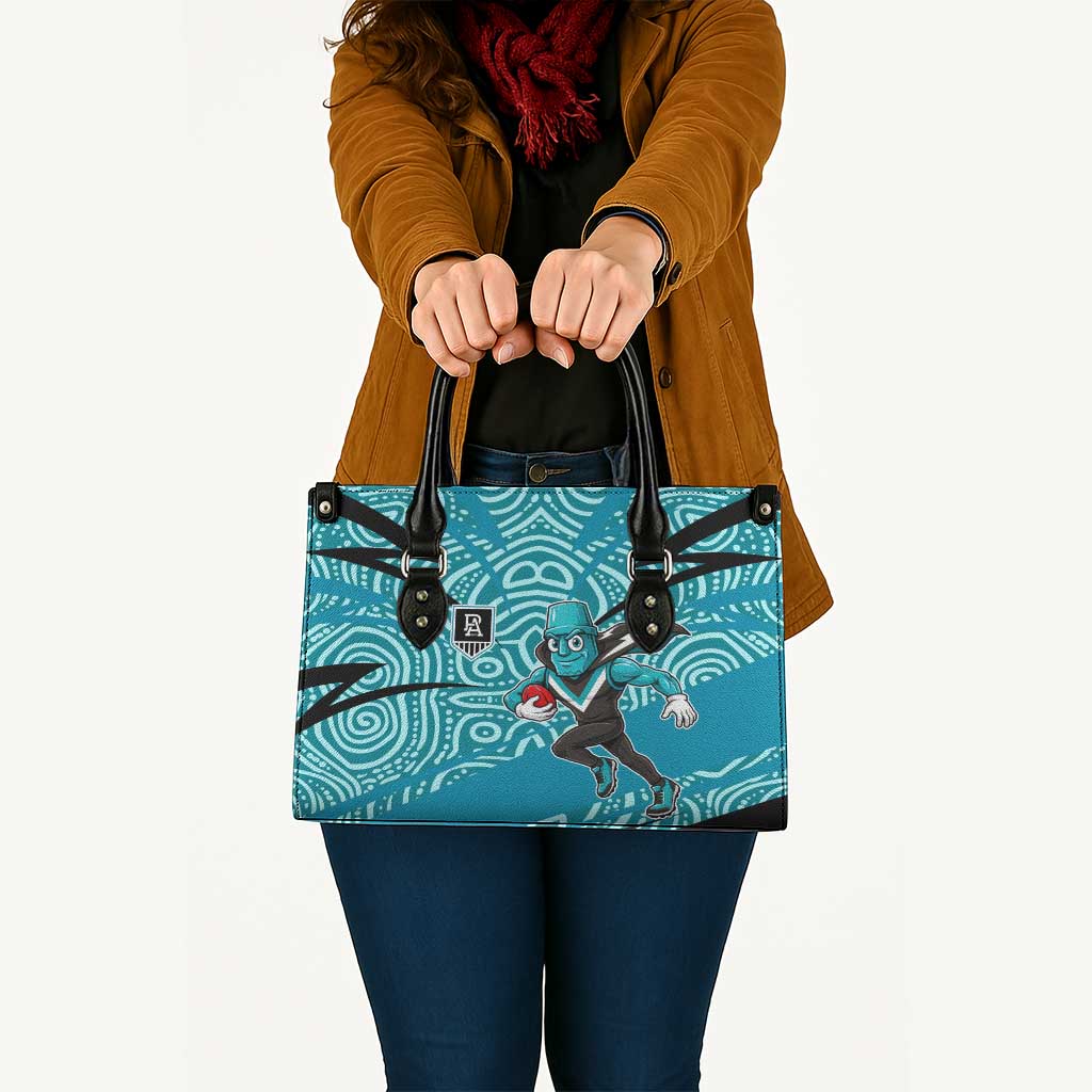Port Adelaide Australian Football Leather Bag Power Hero Mascot With Indigenous Pattern Art
