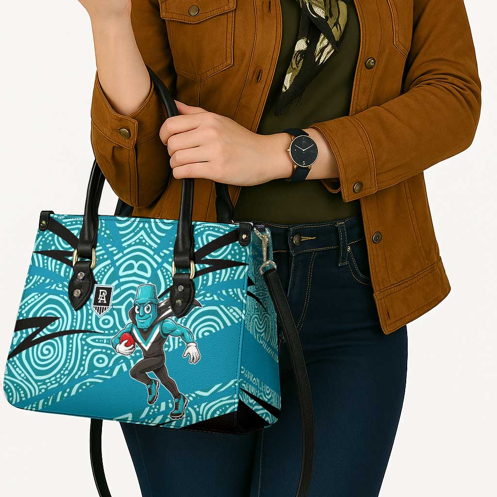 Port Adelaide Australian Football Leather Bag Power Hero Mascot With Indigenous Pattern Art