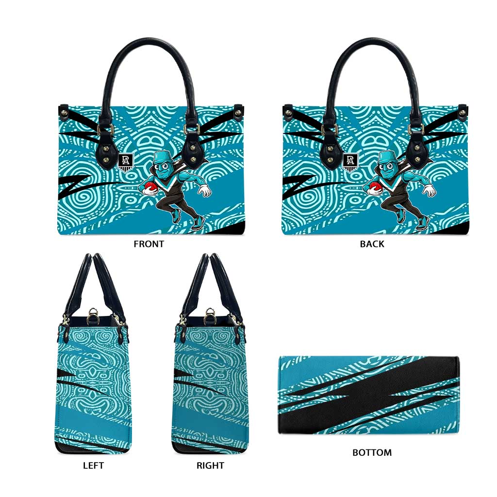 Port Adelaide Australian Football Leather Bag Power Hero Mascot With Indigenous Pattern Art