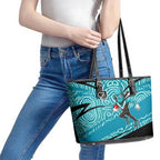 Port Adelaide Australian Football Leather Tote Bag Power Hero Mascot With Indigenous Pattern Art