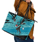 Port Adelaide Australian Football Leather Tote Bag Power Hero Mascot With Indigenous Pattern Art