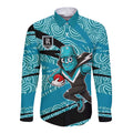 Port Adelaide Australian Football Long Sleeve Button Shirt Power Hero Mascot With Indigenous Pattern Art