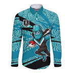 Port Adelaide Australian Football Long Sleeve Button Shirt Power Hero Mascot With Indigenous Pattern Art