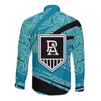 Port Adelaide Australian Football Long Sleeve Button Shirt Power Hero Mascot With Indigenous Pattern Art