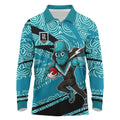 Port Adelaide Australian Football Long Sleeve Polo Shirt Power Hero Mascot With Indigenous Pattern Art