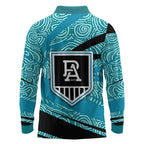 Port Adelaide Australian Football Long Sleeve Polo Shirt Power Hero Mascot With Indigenous Pattern Art
