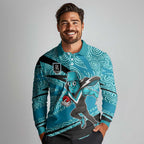 Port Adelaide Australian Football Long Sleeve Polo Shirt Power Hero Mascot With Indigenous Pattern Art