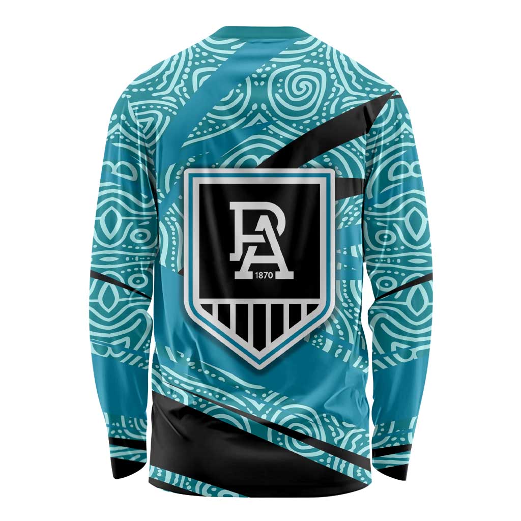 Port Adelaide Australian Football Long Sleeve Shirt Power Hero Mascot With Indigenous Pattern Art