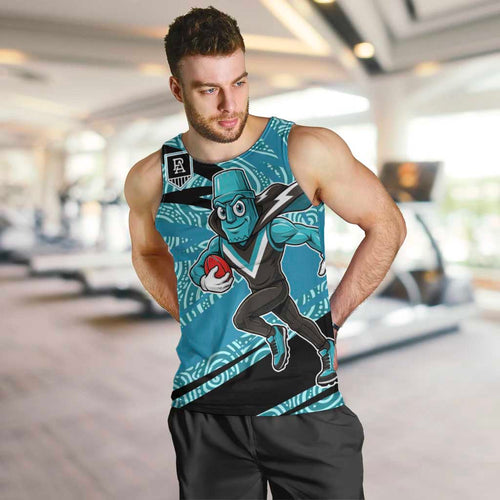 Port Adelaide Australian Football Men Tank Top Power Hero Mascot With Indigenous Pattern Art
