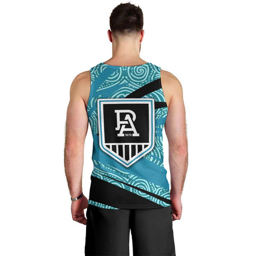 Port Adelaide Australian Football Men Tank Top Power Hero Mascot With Indigenous Pattern Art