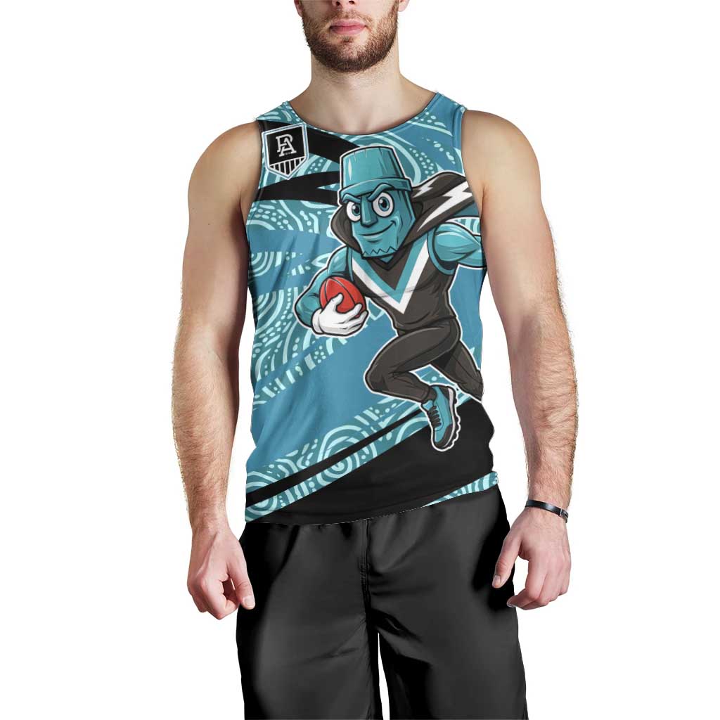 Port Adelaide Australian Football Men Tank Top Power Hero Mascot With Indigenous Pattern Art