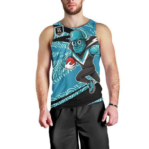 Port Adelaide Australian Football Men Tank Top Power Hero Mascot With Indigenous Pattern Art