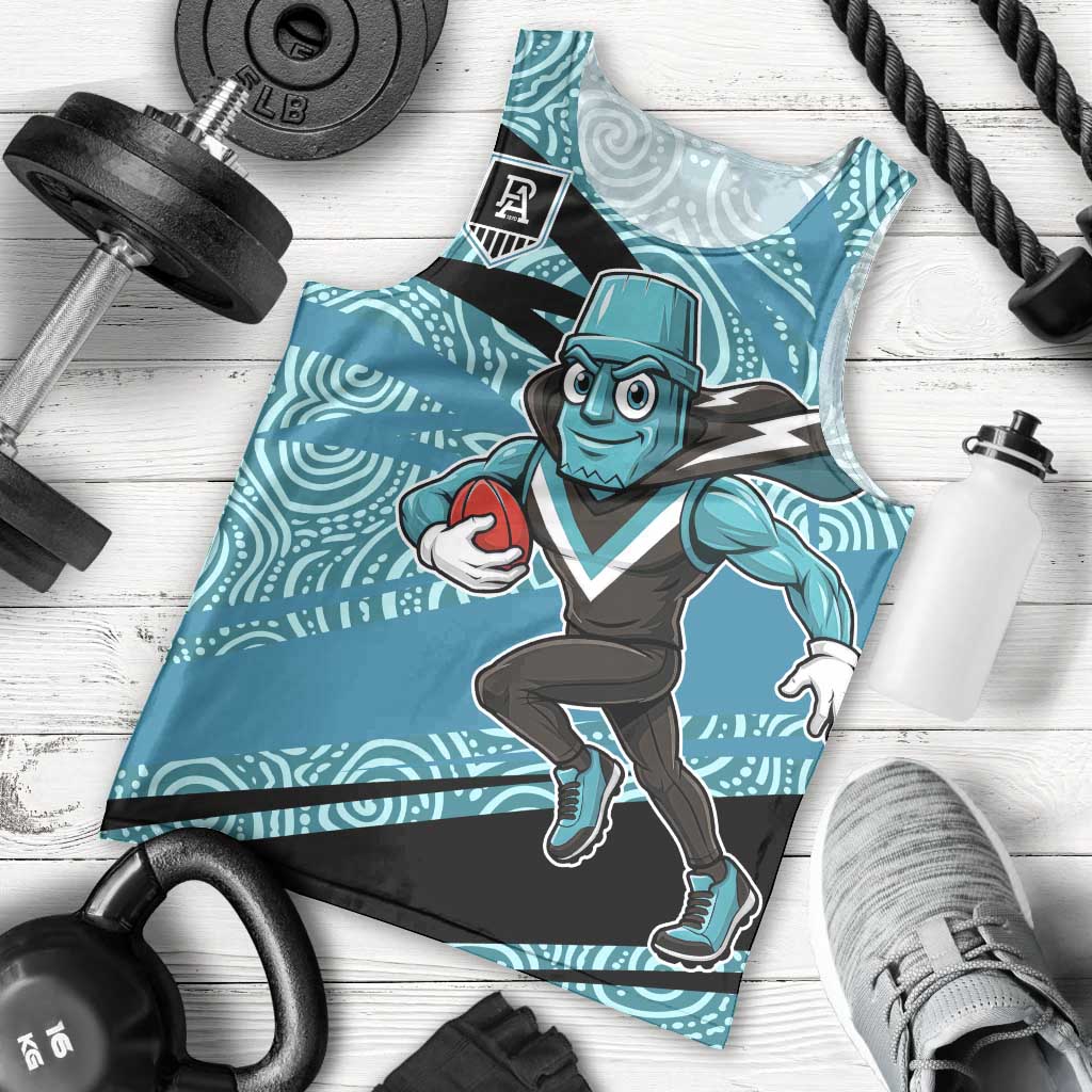 Port Adelaide Australian Football Men Tank Top Power Hero Mascot With Indigenous Pattern Art