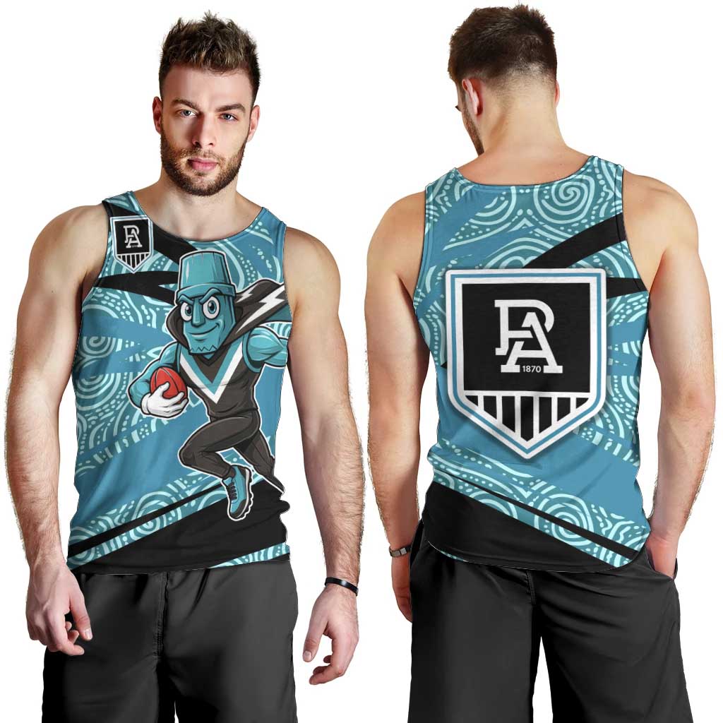 Port Adelaide Australian Football Men Tank Top Power Hero Mascot With Indigenous Pattern Art