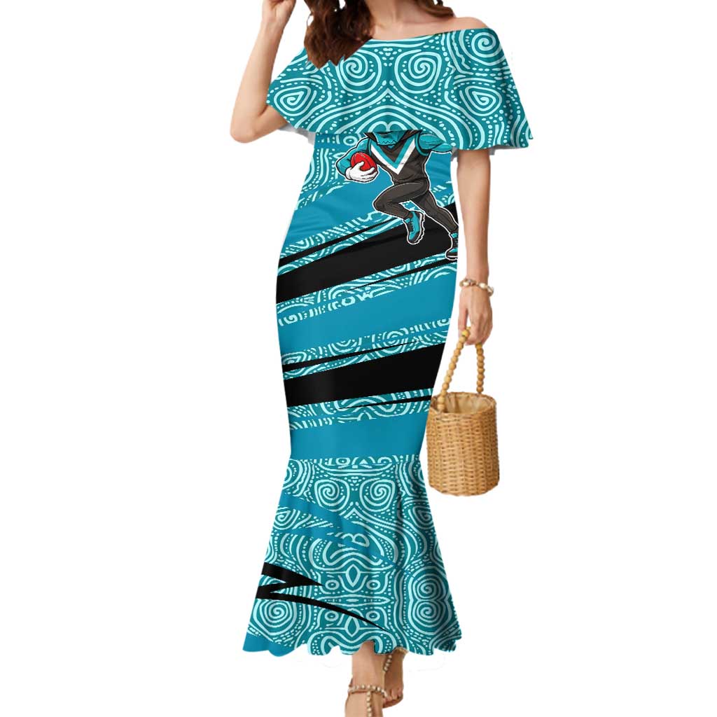Port Adelaide Australian Football Mermaid Dress Power Hero Mascot With Indigenous Pattern Art