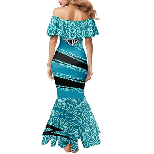 Port Adelaide Australian Football Mermaid Dress Power Hero Mascot With Indigenous Pattern Art