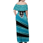 Port Adelaide Australian Football Off Shoulder Maxi Dress Power Hero Mascot With Indigenous Pattern Art