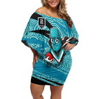 Port Adelaide Australian Football Off Shoulder Short Dress Power Hero Mascot With Indigenous Pattern Art