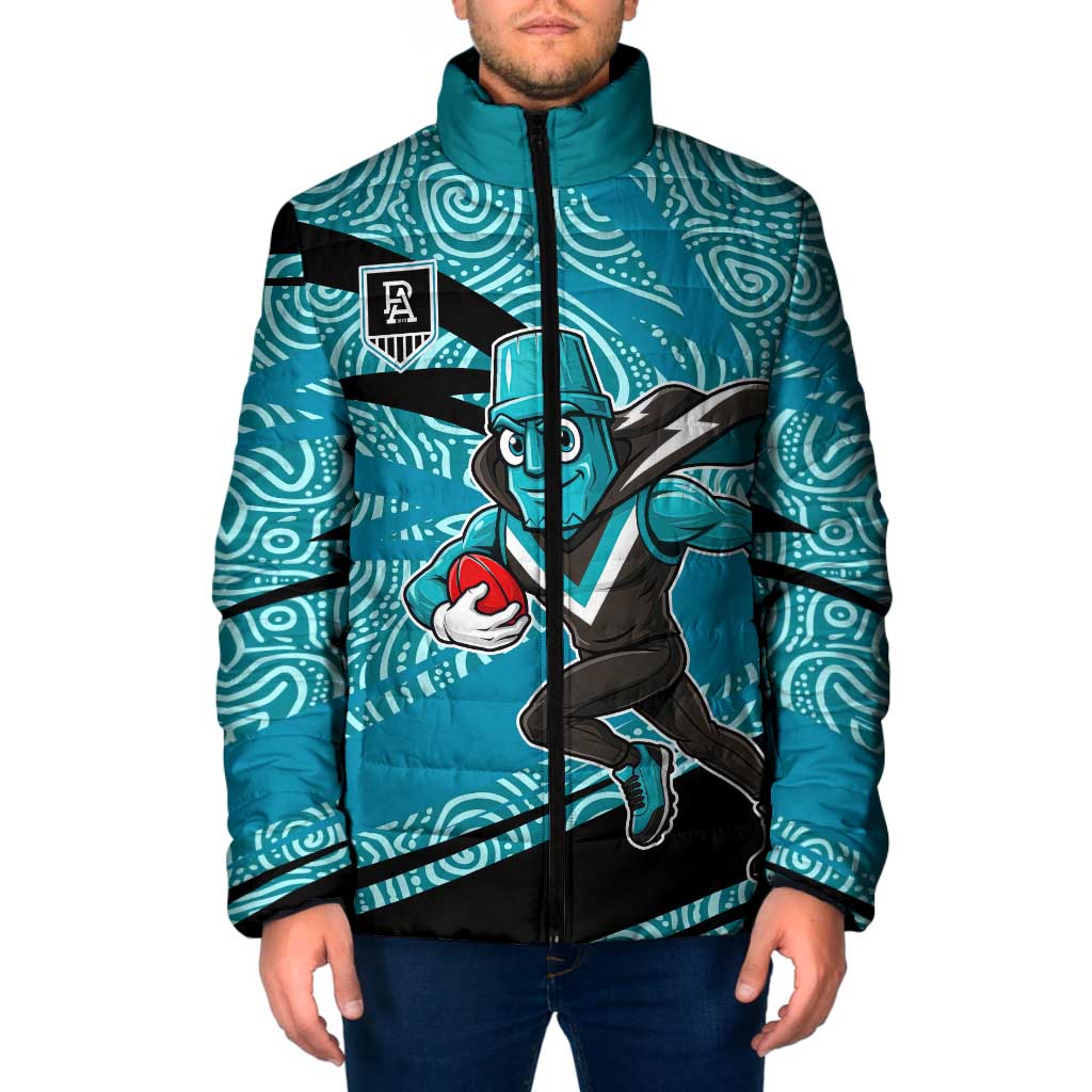 Port Adelaide Australian Football Padded Jacket Power Hero Mascot With Indigenous Pattern Art