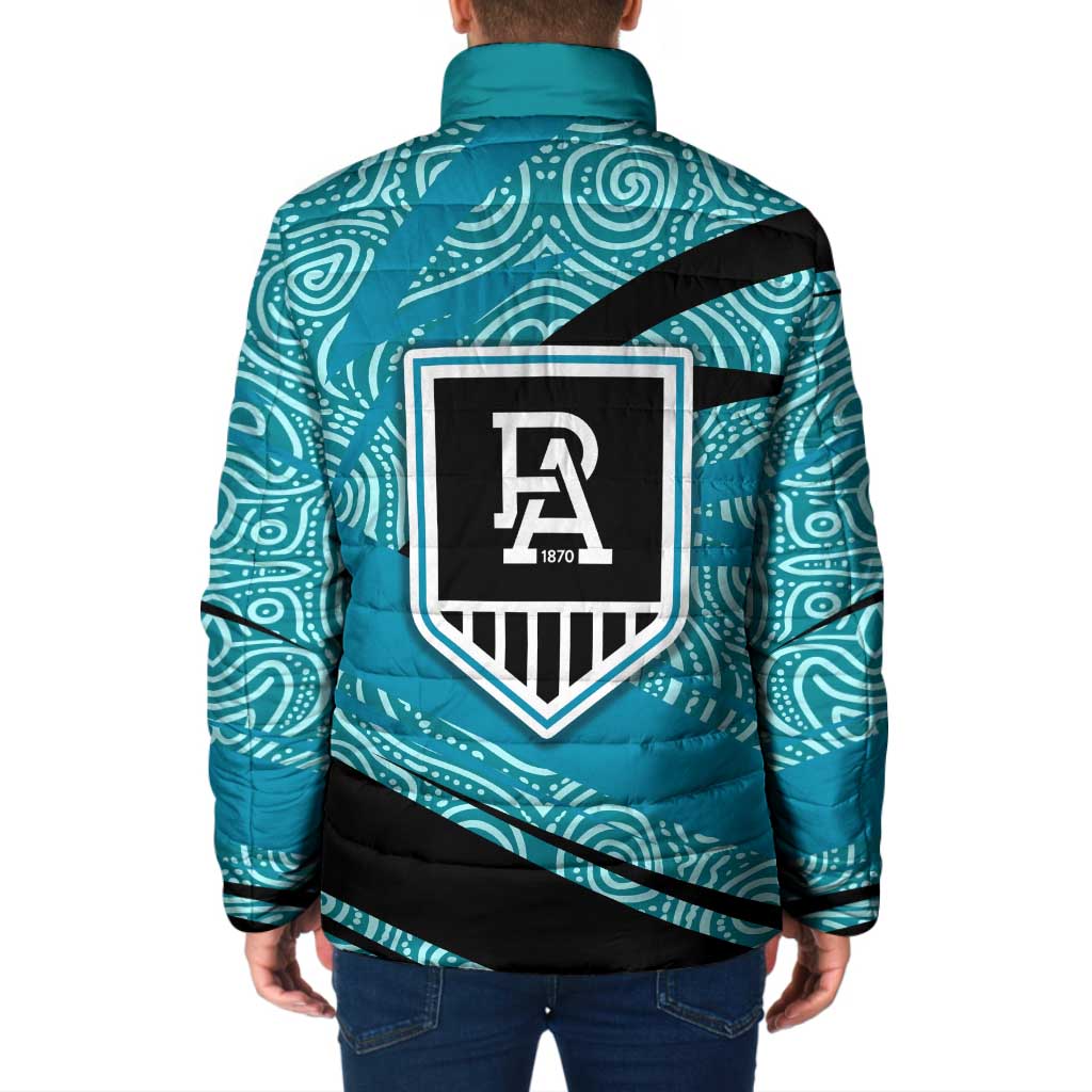 Port Adelaide Australian Football Padded Jacket Power Hero Mascot With Indigenous Pattern Art