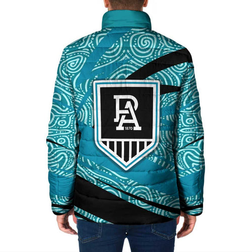 Port Adelaide Australian Football Padded Jacket Power Hero Mascot With Indigenous Pattern Art