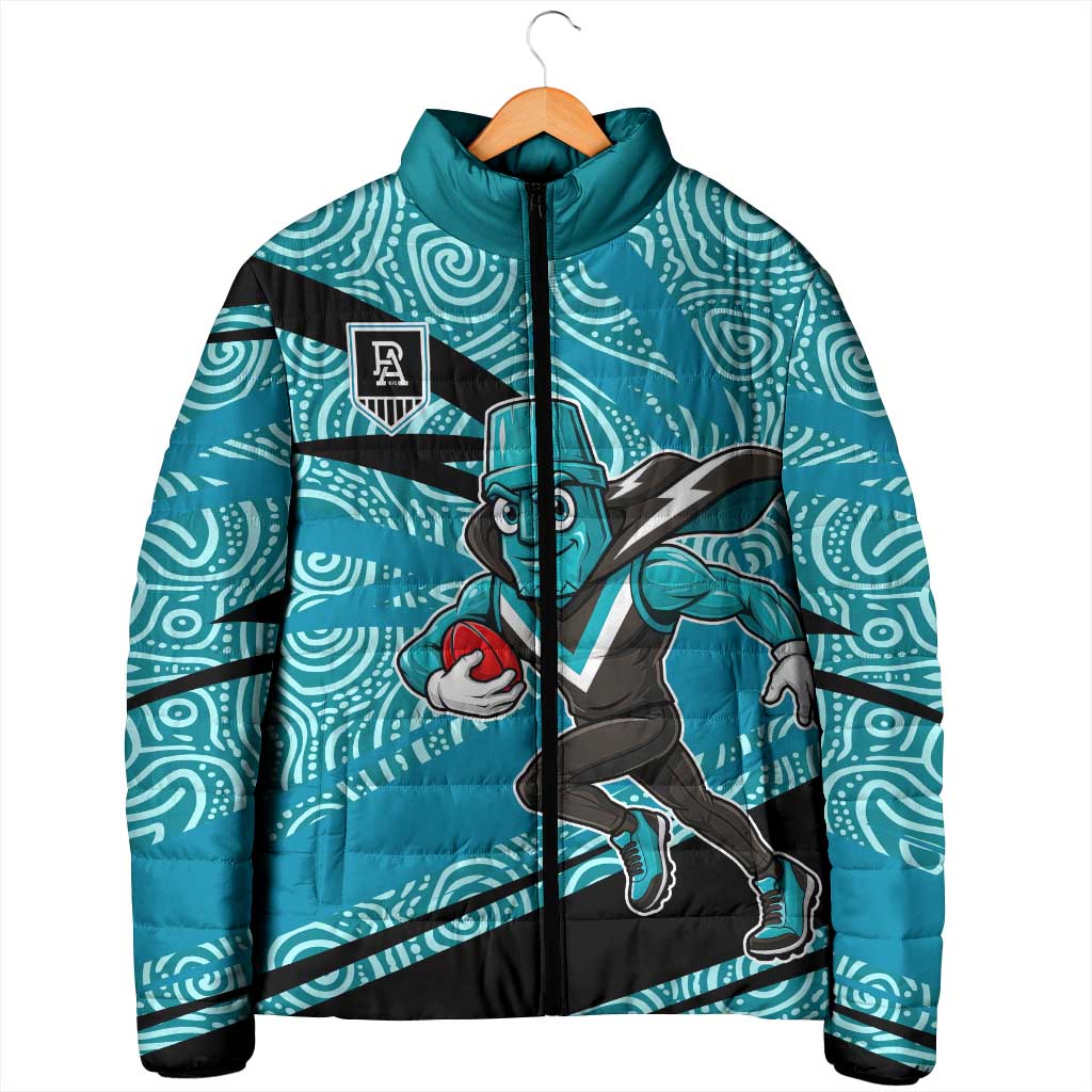Port Adelaide Australian Football Padded Jacket Power Hero Mascot With Indigenous Pattern Art