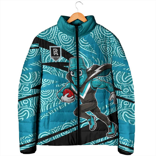 Port Adelaide Australian Football Padded Jacket Power Hero Mascot With Indigenous Pattern Art