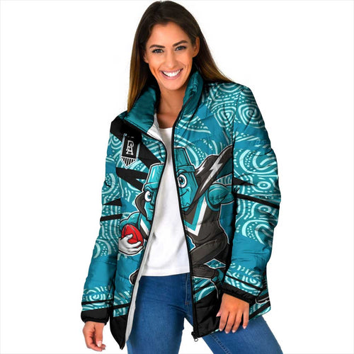 Port Adelaide Australian Football Padded Jacket Power Hero Mascot With Indigenous Pattern Art
