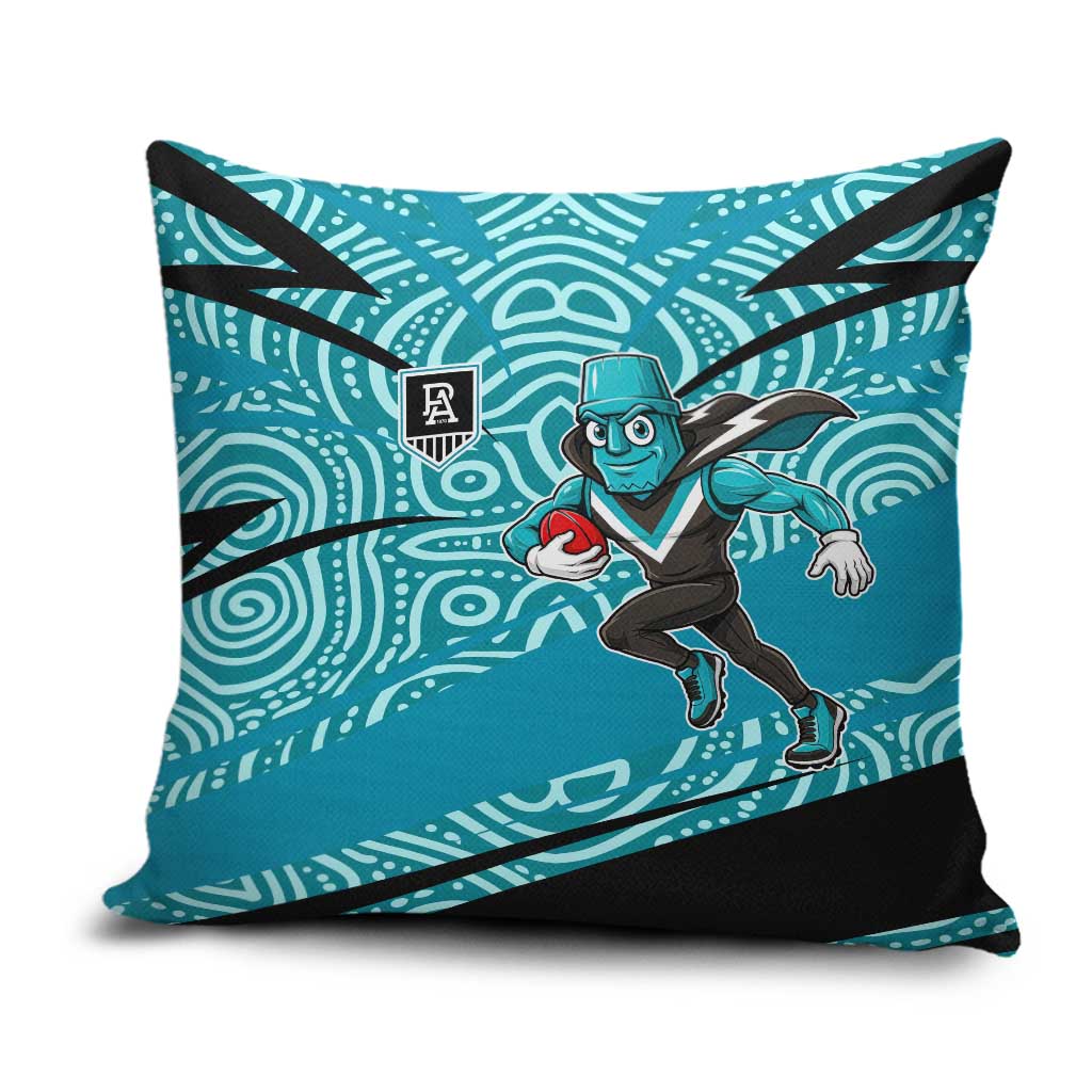 Port Adelaide Australian Football Pillow Cover Power Hero Mascot With Indigenous Pattern Art